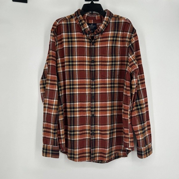 American Eagle Outfitters Other - American Eagle Mens XXL Seriously Soft Flannel Shirt Orange Plaid Long Sleeve